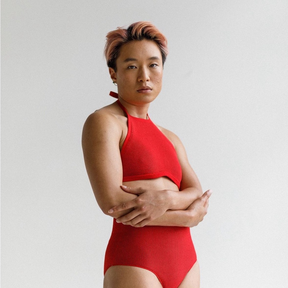 ARQ Giulia Halter Top in Cherry Red, size extra small